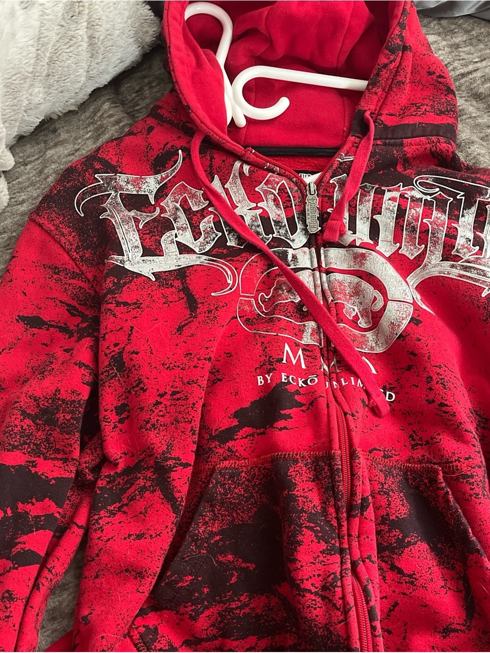 Y2K vintage 2000s Ecko Unlimited Red & Black Graphic Zip-Up Hoodie